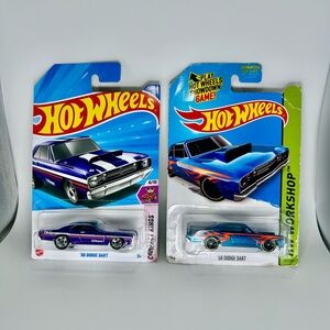 Hot Wheels Dodge Dart Lot of 2x - ‘68 Dodge Dart Purple & Blue 2015 HW Workshop